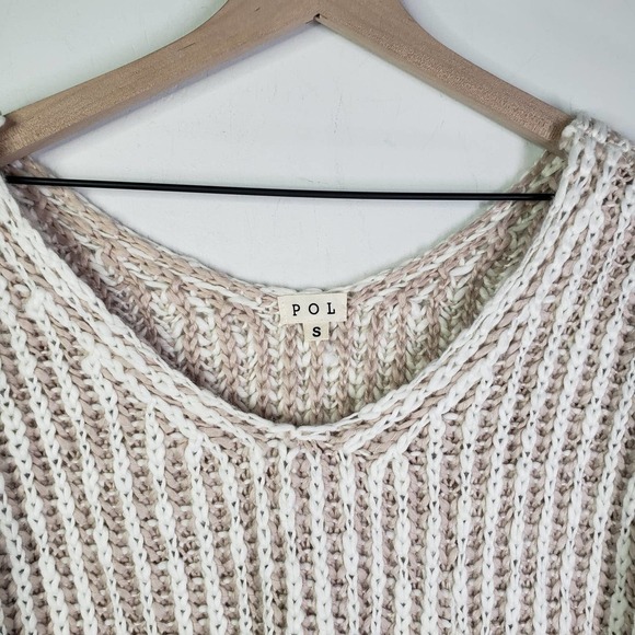 POL Chunky Knit Oversized Sweater S Tan‎ Ivory V-Neck Slouchy - Picture 3 of 9